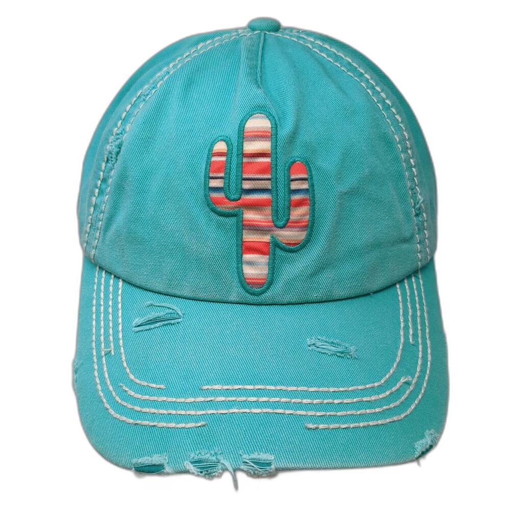 KBETHOS 5 Panel Blue OSFM Cactus Frayed Strapback Hat Southwest Serape Stitch